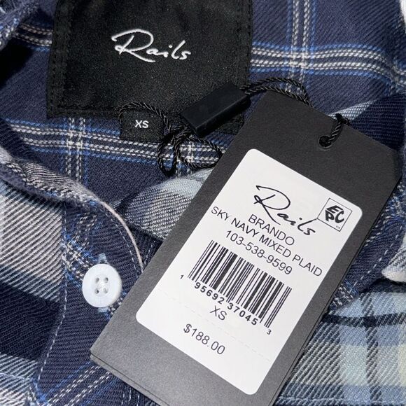 NWT Rails Brando Shirt Sky Navy Mixed Plaid XS Navy - Picture 12 of 15